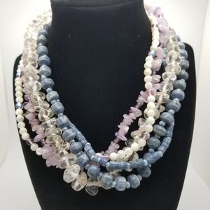Vintage semi precious stone multi strand necklace